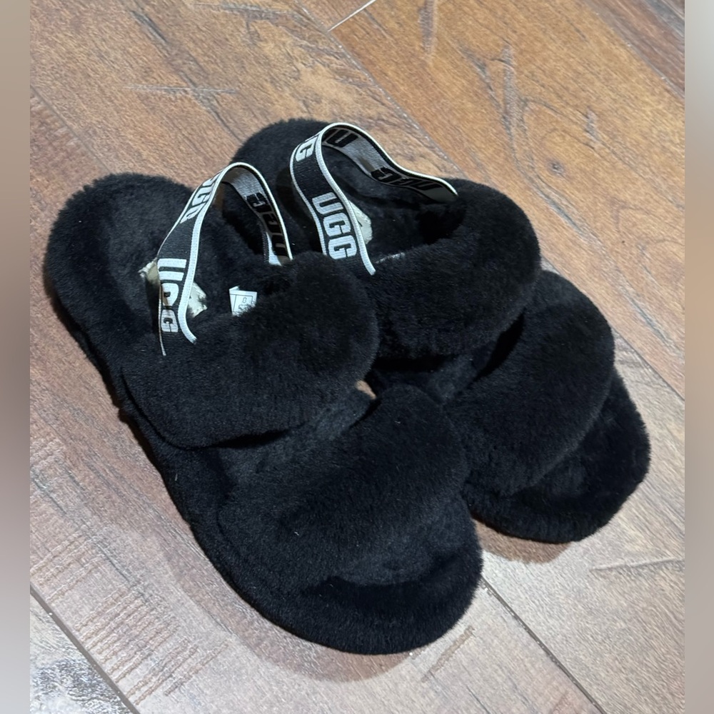 UGG Black Fluffy Sandals